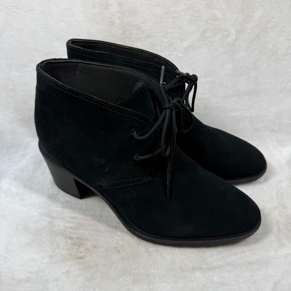 Clarks Collection Black Suede Lace Up Block Heel Desert Chukka Boots Womens 12 M